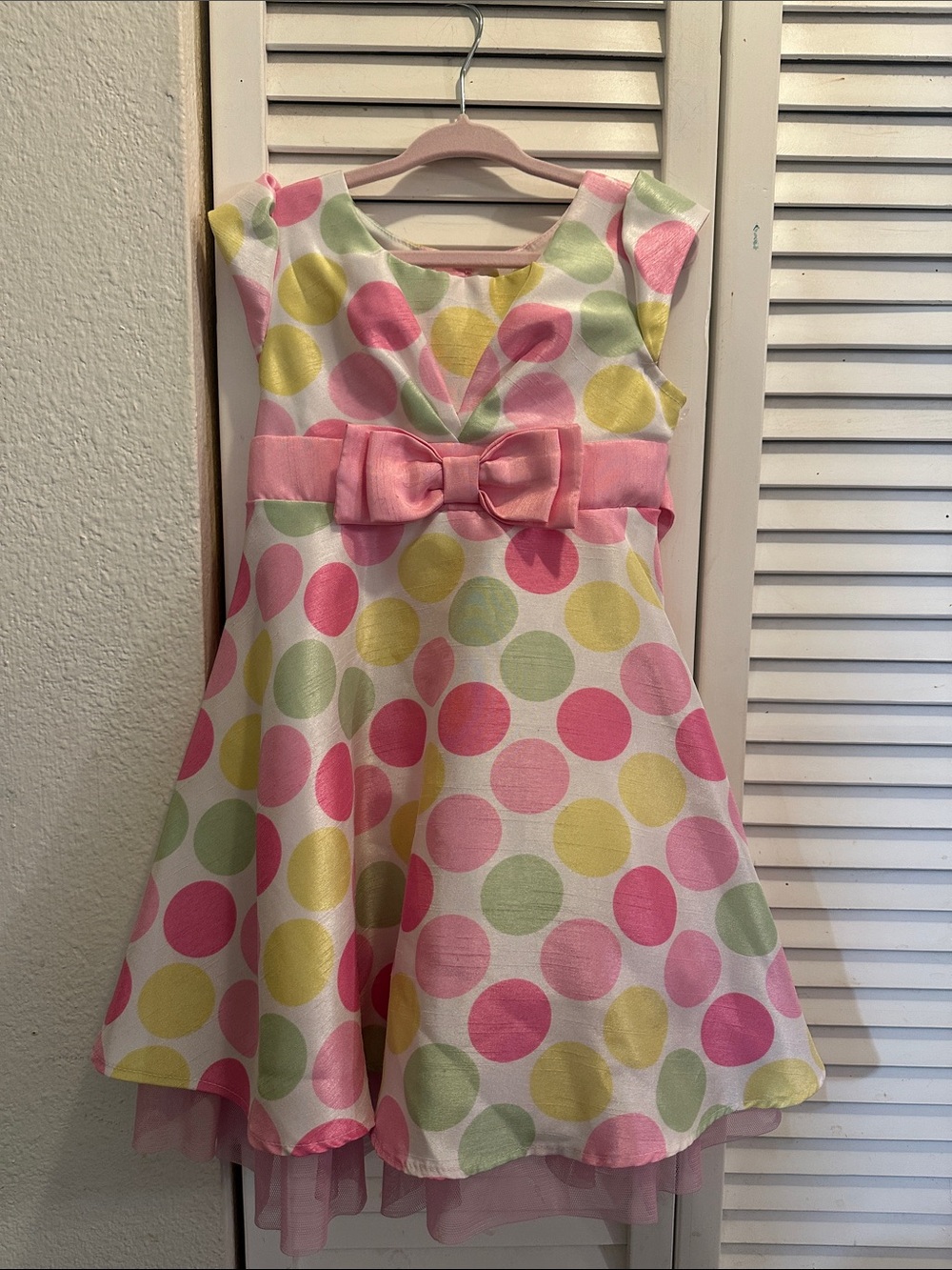Jona Michelle Pastel Polka Dot Satin Bow Dress